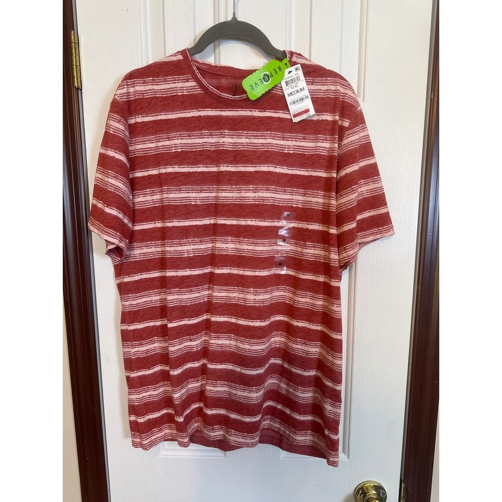 INC International Concepts Striped Casual Tee Crew Neck Short Sleeve Medium‎